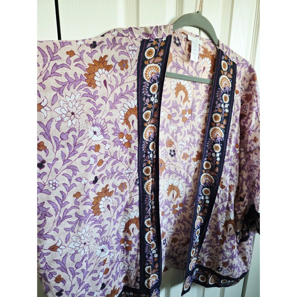 J Jill One Size Fits Most Floral Print Kimono Jacket Women S-M-L Purple Brown - Picture 6 of 9
